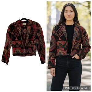 Flashback Raspberry Multi Aztec Southwestern Cropped Tapestry Jacket Vintage S